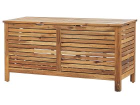 Garden Storage Box Light Wood Acacia 130 x 64 cm Lid Outdoor Patio Furniture 