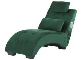 Chaise Lounge Emerald Green Velvet Inbuilt Bluetooth Speaker USB Charger Modern Design Curved 1 Person Sofa Living Room 