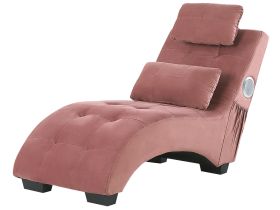 Chaise Lounge Pink Velvet Inbuilt Bluetooth Speaker USB Charger Modern Design Curved 1 Person Sofa Living Room 