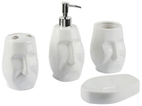 Bathroom Accessories Set White Dolomite Boho Face-Shaped Soap Dispenser Soap Dish Toothbrush Holder Container Tumbler 