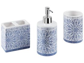 Bathroom Accessories Set Blue and White Dolomite Coastal Soap Dispenser Toothbrush Holder Container 