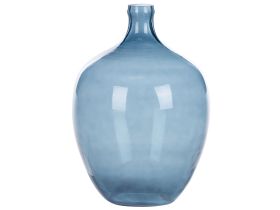 Flower Vase Blue Glass 39 cm Handmade Decorative Round Bud Shape Tabletop Home Decoration Modern Design 