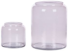 Set of 2 Flower Vases Pink Glass Coloured Tinted Transparent Decorative Glass Home Accessory 