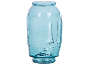 Flower Vase Blue Glass Coloured Tinted Transparent Decorative Glass Face Motif Home Accessory 