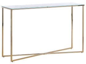 Console Table White Gold Tempered Glass Steel Marble Effect Glam Modern Living Room Bedroom Hallway 
