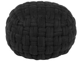 Pouffe Black Velvet Basket Weave Handmade Round 45 x 35 cm EPS Filling Footstool Ottoman 