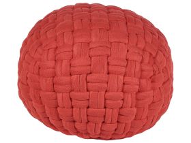 Pouffe Red Velvet 45 x 35 cm Basket Weave Handmade Round  EPS Filling Footstool Ottoman 