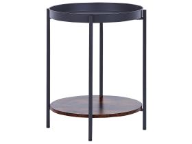 Side Table Dark Wood with Black Iron Particle Board 41 cm Shelf Round Removable Tray Top Industrial Modern Living Room Bedroom