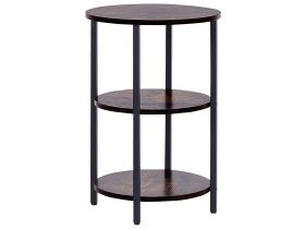 Side Table Dark Wood with Black Particle Board Iron 2 Shelves Round Top Industrial Modern Living Room Bedroom
