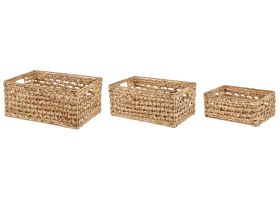 Set of 3 Baskets Natural Water Hyacinth with Handles Woven Home Accessory for Shelves 
