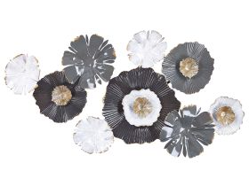 Wall Decor Grey White and Gold Iron 90 x 49 cm Metal Sculpture Art Flowers Glam Modern Accessory 