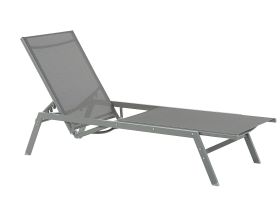 Sun Lounger Grey Steel Frame Textile Seat Adjustable Backrest UV Resistant Outdoor Furniture 