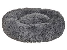 Pet Bed Dark Grey Polyester 60 x 60 cm Round Dog Cat Soft Plushy Furry Cuddler Cushion Living Room Bedroom 