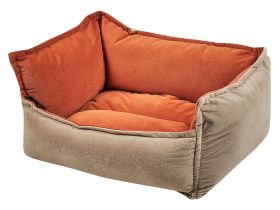 Pet Bed Orange Beige Polyester 50 x 35 cm Reversible Velvet Rectangular Dog Cat Soft Cuddler Cushion Living Room Bedroom 