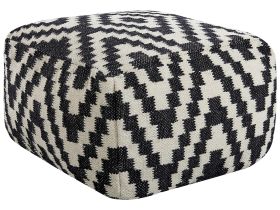 Pouffe Ottoman Black and White Wool EPS Beads Filling Square 56 x 56 cm Modern Style 