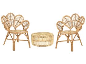 Bistro Set Natural Rattan 74 x 61 x 88 cm 2 Chairs 1 Coffee Table Outdoor Indoor Boho Rustic 