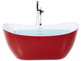 Bath Red with Silver Sanitary Acrylic Single 160 x 76 cm Freestanding Modern 