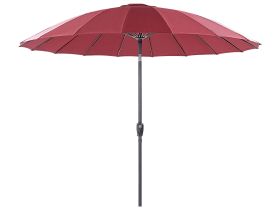 Market Garden Parasol Dark Red Fabric Aluminium Pole Modern Octagonal Outdoor Umbrella Crank Mechanism Tilting UV Resistant