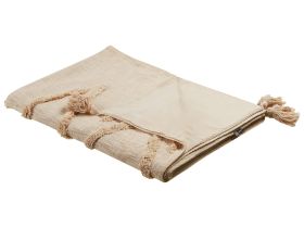 Blanket Beige Cotton 130 x 180 cm Geometri Pattern Bed Throw Cosy Accessory 