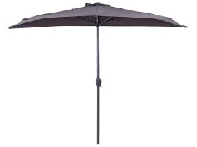 Half-Round Garden Parasol Grey Polyester Shade Steel 2.7m Modern Patio Balcony Umbrella 
