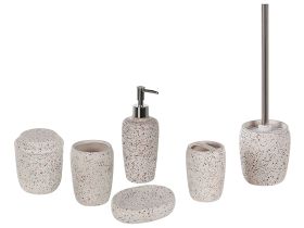 6-Piece Bathroom Accessories Set White Dolomite Glam Soap Dispenser Soap Dish Toothrbrush Holder Cup Toliet Brush 