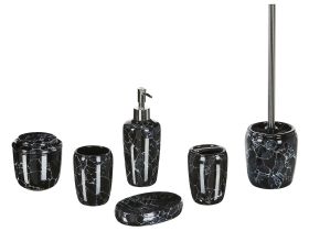 6-Piece Bathroom Accessories Set Black Dolomite Glam Marble Effect Soap Dispenser Soap Dish Toothrbrush Holder Cup Toliet Brush 