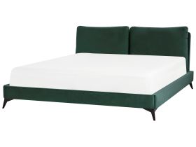 EU Super King Size Bed Green Velvet Upholstery 6ft Slatted Base with Thick Padded Headboard with Cushions 