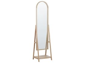 Standing Mirror Light Wood Frame 43 x 170 cm with Shelf Modern Design Framed Full Length 