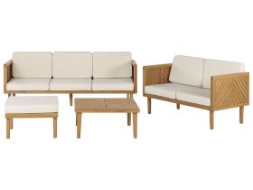 Garden Sofa Set Acacia Wood Coffee Table Ottoman 5 Seater Modern Design Outdoor Conversation Set 
