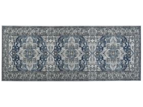 Runner Rug Runner Grey and Blue Polyester 80 x 200 cm Oriental Distressed Living Room Bedroom Decorations 