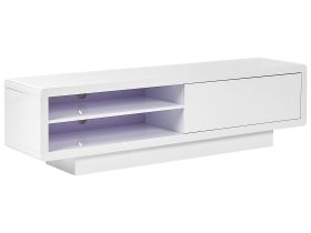 TV Stand White MDF High Gloss Cabinet Open Shelves Cable Grommets Minimalistic  
