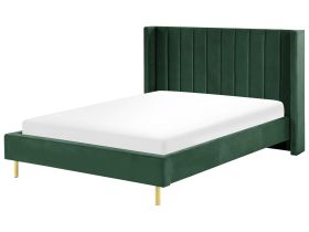 EU Double Size Bed Frame Dark Green Velvet Slatted Base 
