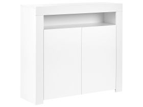 2 Door Sideboard White MDF Particle Board 4 Shelves with LED Lighting Matt Storage Cabinet 