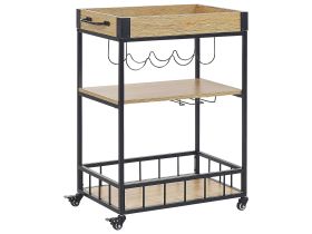 Kitchen Trolley Light Wood with Black MDF Metal Cart with Wheels Wine Rack Dining Room Modern Design 