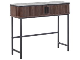 Console Table Dark Wood Finish 82 x 35 x 100 cm Rustic Sliding Doors Cabinet 