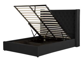 Bed Frame with Storage Black Velvet Upholstered 4ft6 EU Double Size High Headboard 