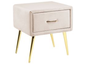 Bedside Table Navy Blue Velvet Upholstery Nightstand 1 Drawer Minimalist Design Bedroom Furniture  