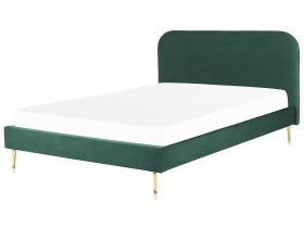 Bed Green Velvet Upholstery EU Super King Size Golden Legs Headboard Slatted Frame 6 ft Minimalist Design 