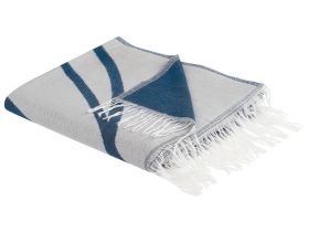 Blanket Blue and White Acrylic Polyester 130 x 170 cm Abstract Pattern Tassels Modern Style Living Room Bedroom Accent Piece 