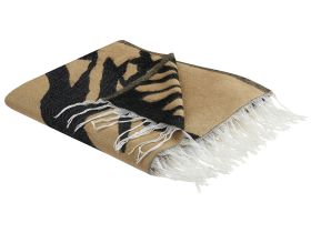 Blanket  Beige and Black Polyester and Acrylic Blend 130 x 170 cm Decorative Abstract Pattern Double-Sided Pattern 