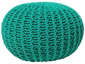 Pouf Ottoman Green Knitted Cotton EPS Beads Filling Round Small Footstool 50 x 35 cm 