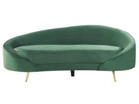 Sofa Emerald Green Velvet Glamour Curved Retro Styled 3 Seater with Gold Metallic Legs  