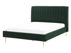 EU Double Size Panel Bed 4ft6 Green Velvet Slatted Base High Headrest Vintage 