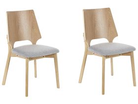 Set of 2 Dining Chairs Light Wood and Grey Plywood Polyester Fabric Rubberwood Legs Armless Retro Traditional Style 
