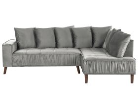 Corner Sofa Light Grey Velvet Fabric Cushions Metal Legs with Wood Finish 