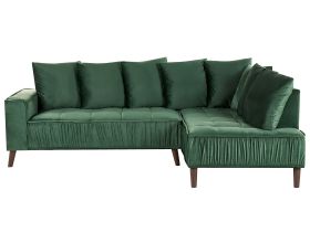 Corner Sofa Dark Green Velvet Fabric Cushions Metal Legs with Wood Finish 