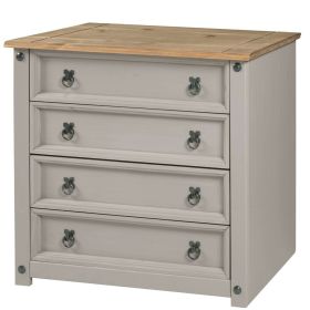 Corona Solid Pine Chest of Drawers 4 Drawer Small - Grey Wax  