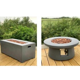 Electronic Ignition Concrete Round and Rectangle Fire Pit Table with Regulator - 3 Sizes