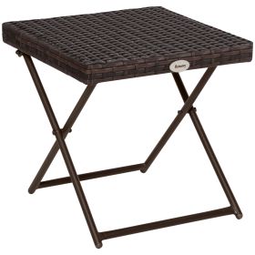 Garden Small Folding Square Rattan Coffee Table Bistro Balcony Outdoor Wicker Weave Side Table 40H x 40L x 40Wcm Brown