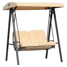 2 Seater Garden Outdoor Swing Chair Lounger Hammock Bench w/ Steel Frame Cushions Adjustable Tilting Canopy Patio Beige